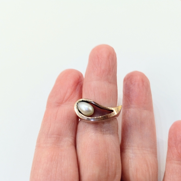 Sterling & 14k Gold Pearl Ring Size 6 - Picture 2 of 4